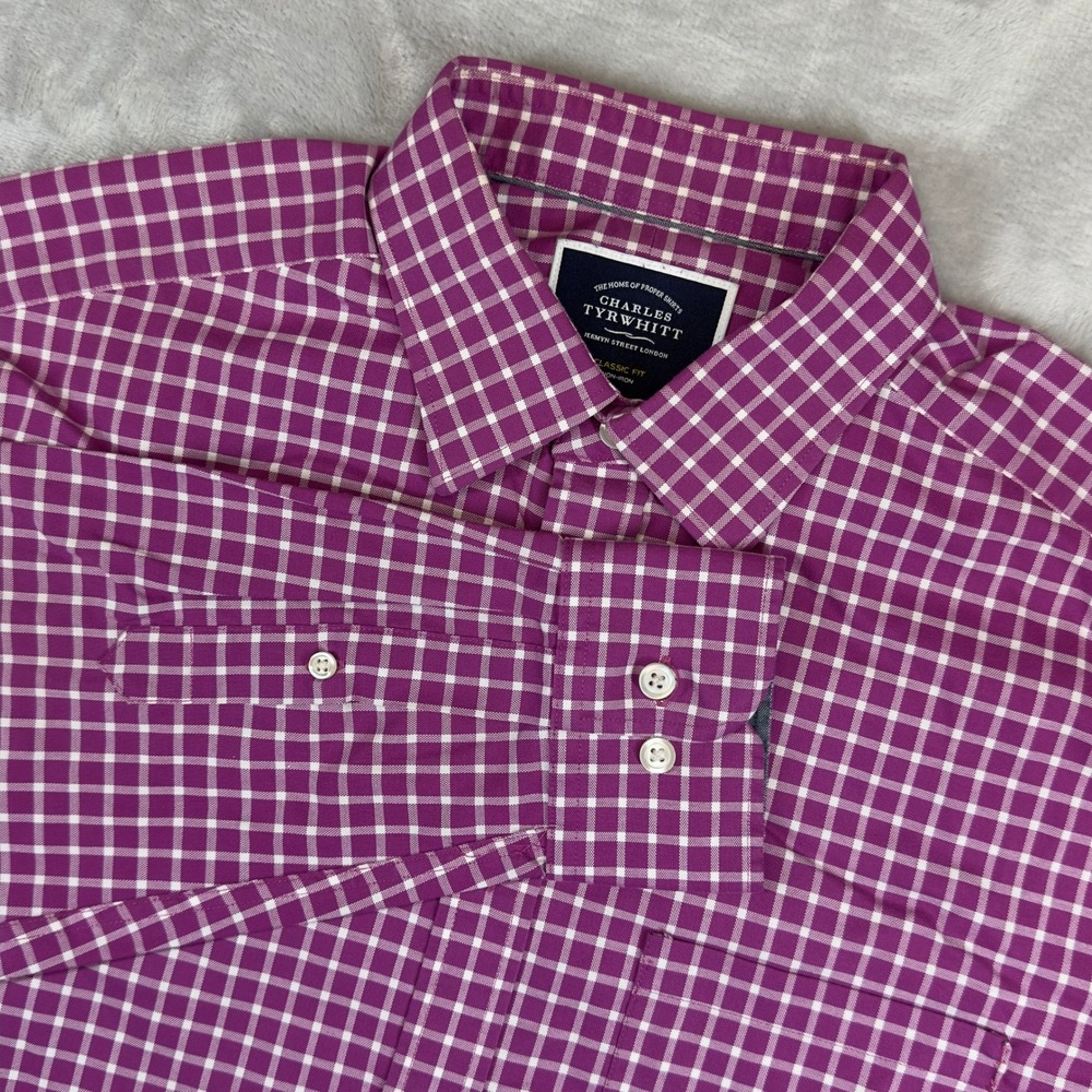 Charles‎ Tyrwhitt Classic Fit Non-Iron Shirt Medium Purple Windowpane